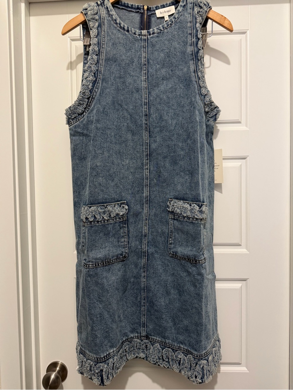 bohme Washed Blue Denim Shift Dress with Crochet Trim - Picture 1 of 6